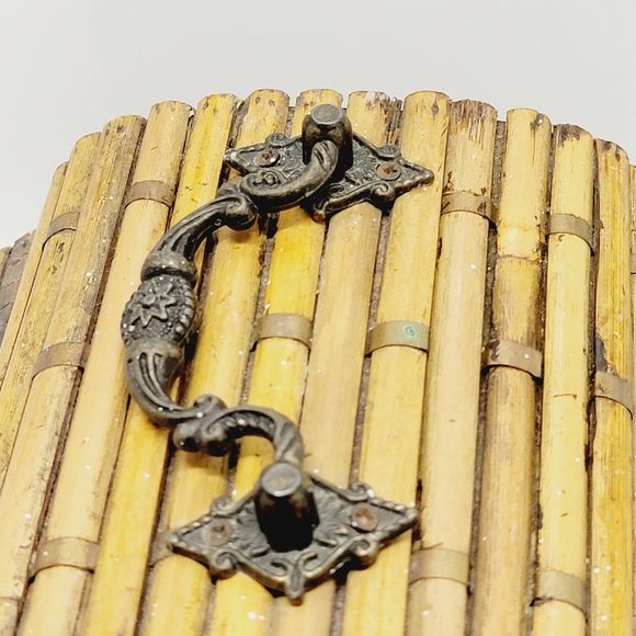Vintage Wooden Bamboo Jewelry Box Chest Trinket Decor Metal Hinges & Slide Lock. - Picture 3 of 12